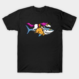 Unicorn Riding Shark Party T-Shirt